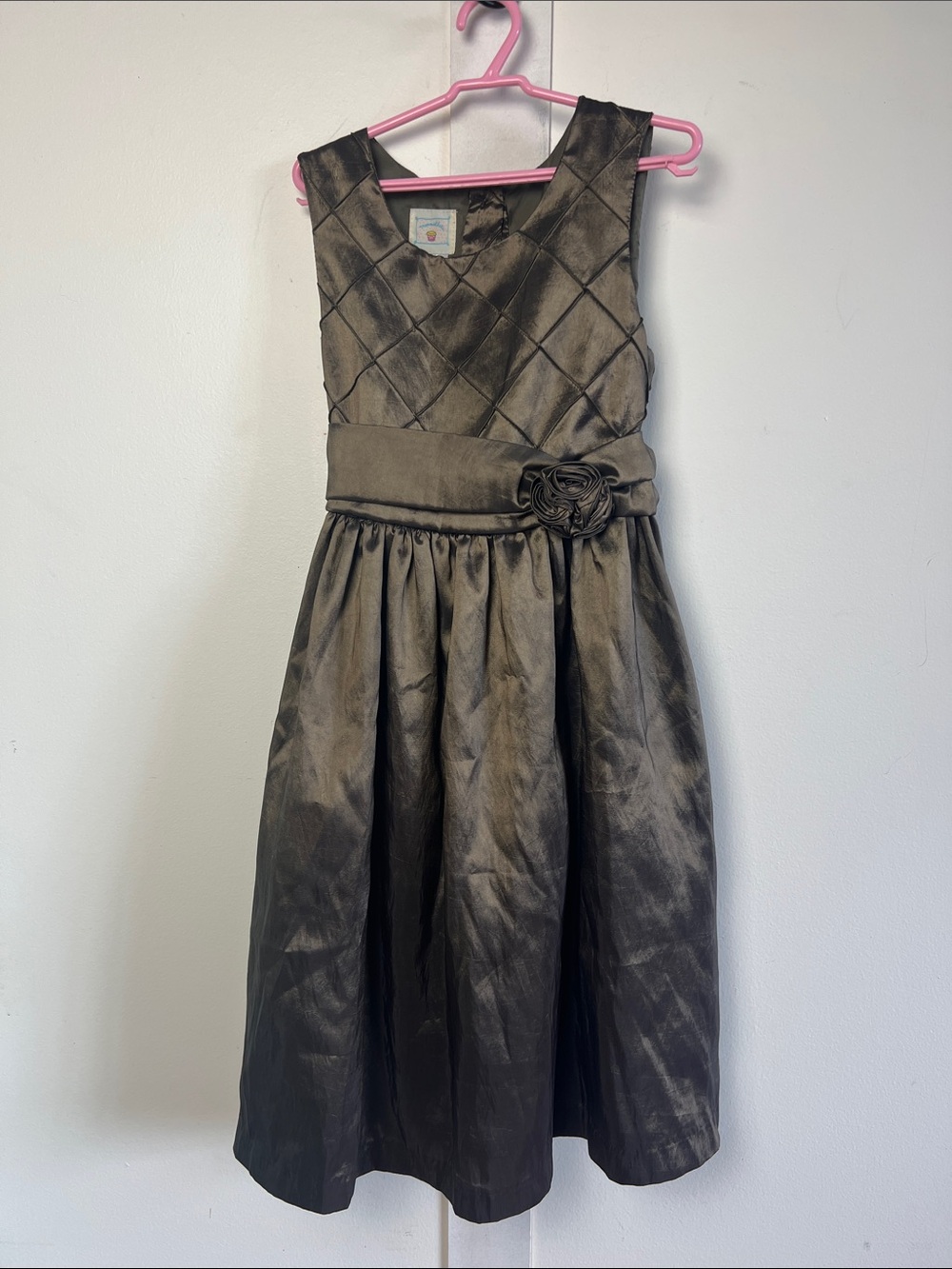 Girls Vintage Party Dress with Rosette Waist Metallic Bronze